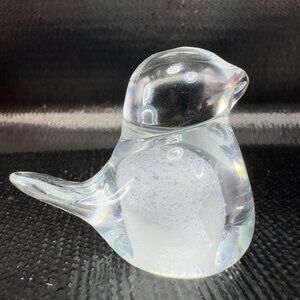 Hand Blown Small Bird Figurine‎ Clear White Center With Bubbles Glass Figure VTG